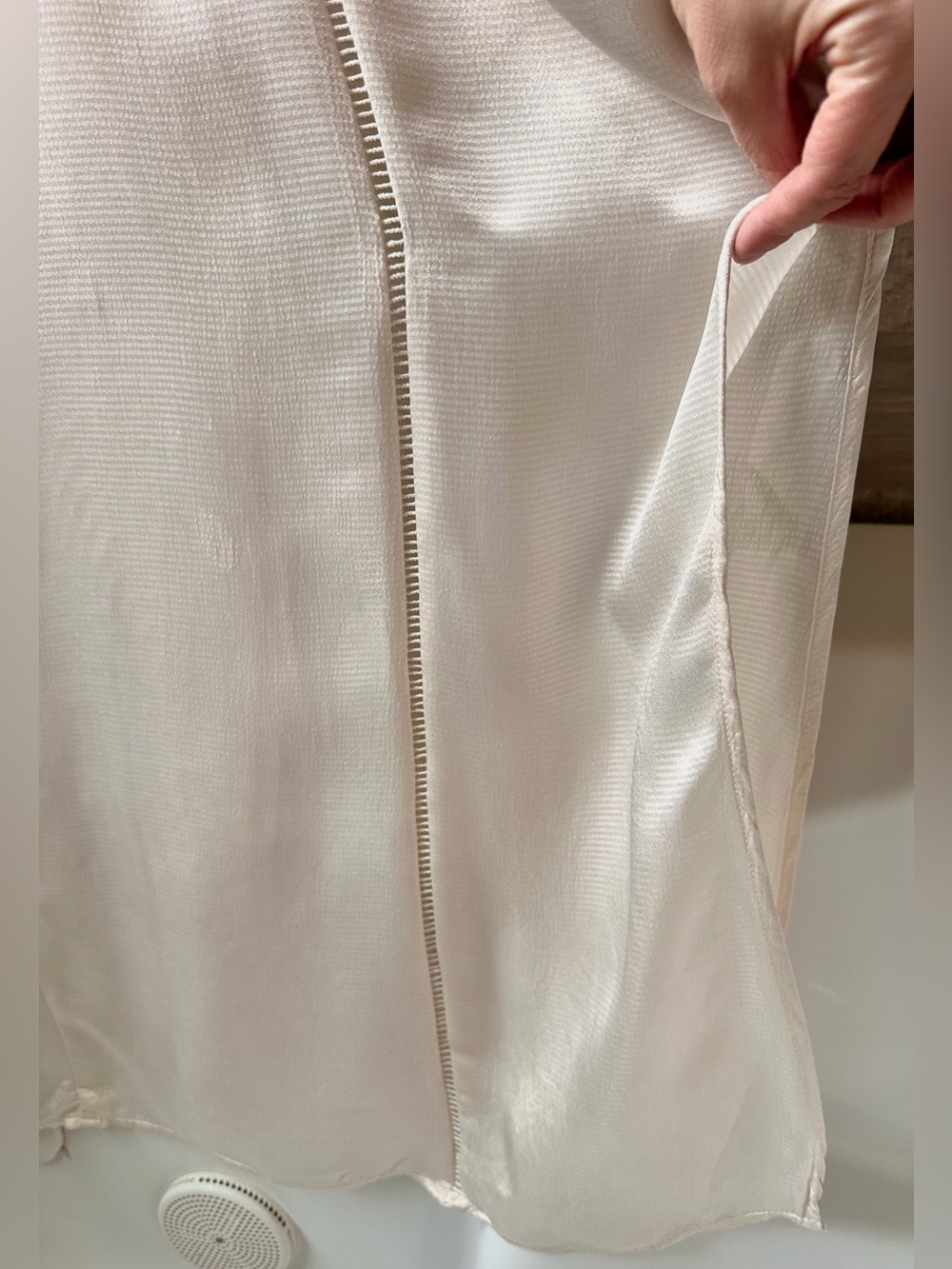 H&M Women's Cream Satin Button-Front Boho Caftan Dress Satin Tie Sleeves Size M - Picture 6 of 10